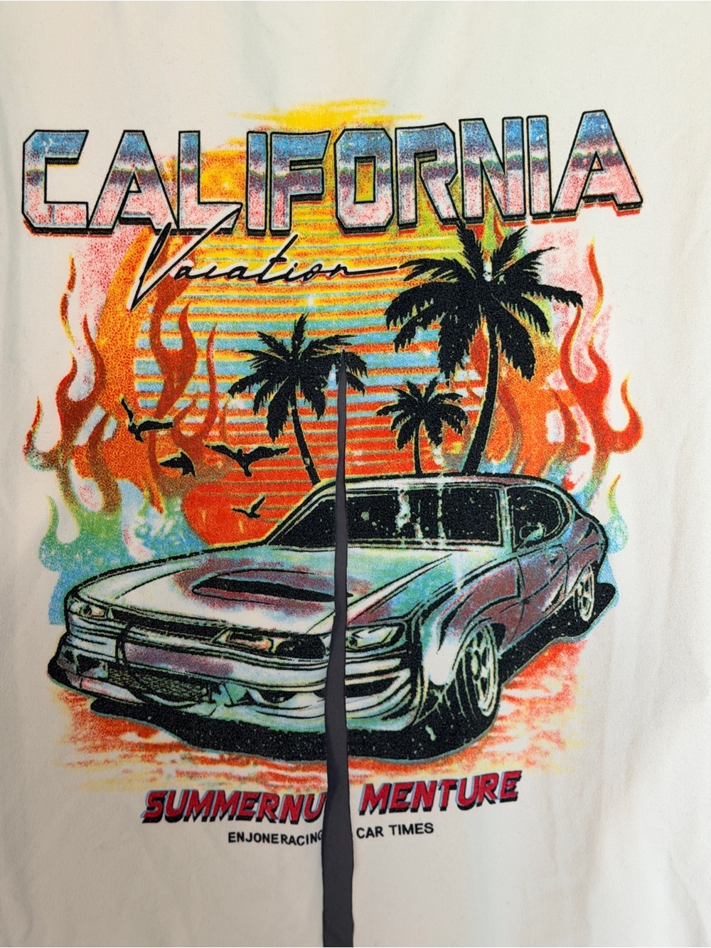 SHEIN White Graphic Tee with Multicolor Retro California Car Print